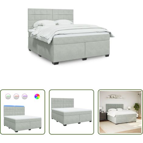 vidaXL LED-Beleuchtung -  Boxspringbett mit Matratze Hellgrau 180x200 cm Samt (1/5)