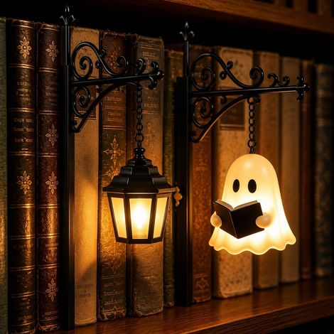Halloween Deko Bücherregal Lampe Vintage,2 Stück Library Lantern-Decorative Bookshelf Lamp,Tragbare Tischleuchte,Halloween Geister Leselampe für Bücherwürmer, Heimbibliothek, Arbeitszimmer (1/5)