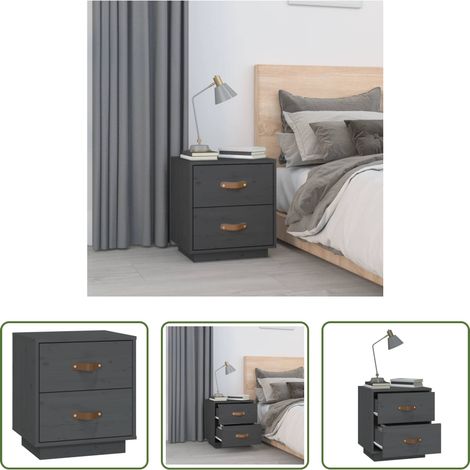 Bois de pin massif - Table de chevet Gris 40x34x45 cm Bois de pin massif (1/5)