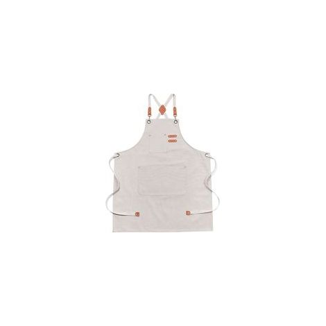 Tablier en coton à dos croisé pour homme et femme, avec grandes poches, tablier de travail ajustable, dimensions approximatives : 75 x 68 cm, blanc cassé (1/5)