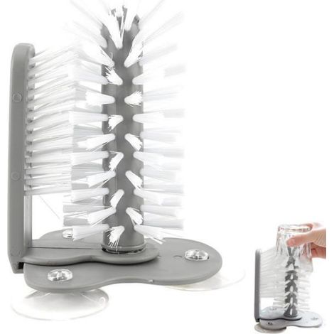 Brosse À Verres - Avec Support À Ventouse - Pour Évier Et Bouteilles - 2 Têtes De Nettoyage - PP PVC - 1 Pièce (1/5)