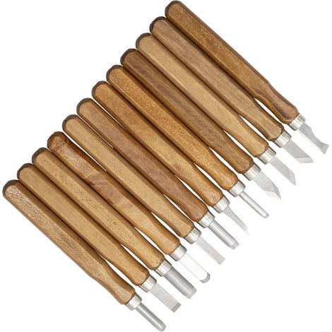 Coffret de 12 couteaux à sculpter en imitation acajou, couteau à sculpter artisanal en bois, coffret de couteaux à sculpter Tang pour le travail du bois (1/5)
