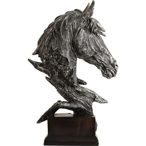 Statuette tête de cheval en résine, décoration pour la maison, sculpture, cadeau pour le salon, le bureau, la chambre (argenté)