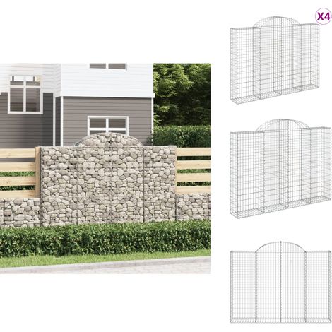 Paniers à gabions arqués 4 pcs 200x30x140/160 cm Fer galvanisé - Panier Gabion - Mur Gabion - Clôture Gabion - Décoration Jardin - Barrière Jardin (1/5)
