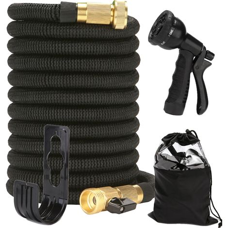 Manguera de agua, diseño resistente a las torceduras, 8 modos de agua ajustables, color negro. (1/2)
