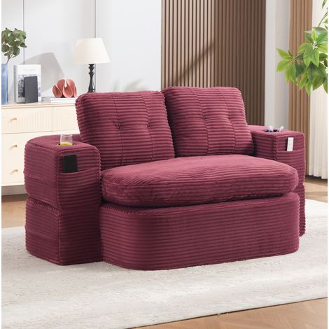 Sofá cama 2 en 1 de pana con 2 portavasos OKMYHOME (1/5)