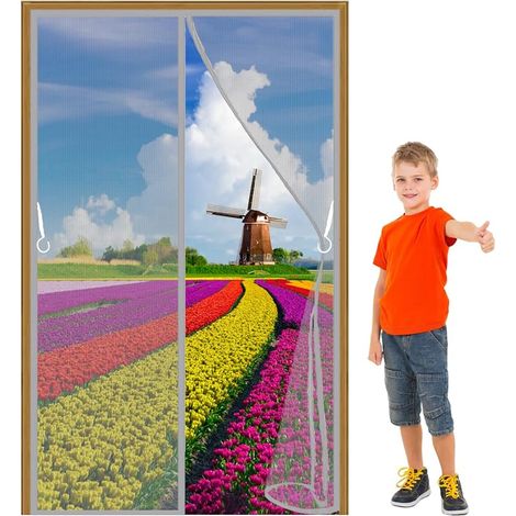 Moustiquaire Magnétique Porte- Rideaux Toile Insect Ecran 85x125cm Gris Rideau de Porte Antimoustique avec Fermeture Aimantée Facile à Installer pour Couloirs Patio (1/5)