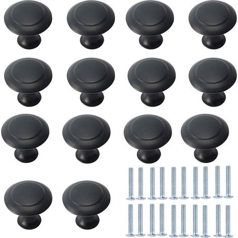 Boutons de Porte,Boutons de Meubles Tête de Champignon Noir Tiroir de Porte Poignée Acier Inoxydable pour Placard de Cuisine Armoire Tiroir Armoire Avec Vis（30pcs）