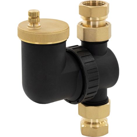 LuxeBath Separador de Lodos para Calefacción por Agua Caliente Filtro de Suciedad con Válvula de Purga Automática Purgador con Carcasa de Plástico y Conexiones de Latón, Montaje Horizontal y Vertical
