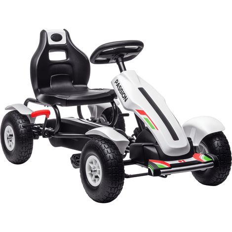 Children Pedal Go Kart, Kids Ride On Racer with Adjustable Seat, Inflatable Rubber Tyres, Handbrake, for Ages 5-12 Years - White
