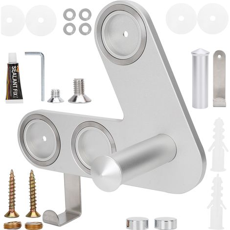Séche-cheveux Support Mural Sans Perçage Range-Casque Fixation Argent Accessoire Salle de Bain Rangement Ventilateur Porte-Brosse (1/5)