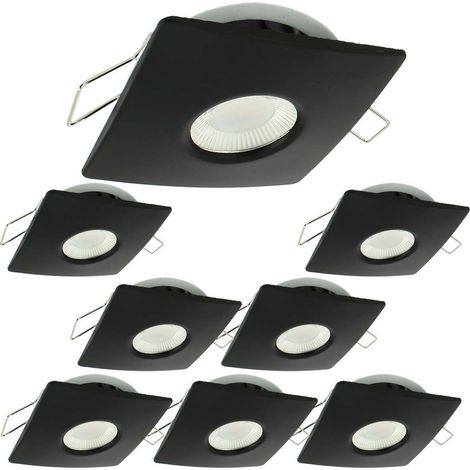 Lot de 8 Spots Encastrables LED 8W MILAN CCT IP65 IK07 Collerette Carrée Noire avec Transformateur Dimmable