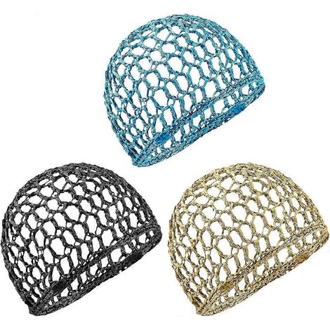 Lot de 3 filets à cheveux en maille crochetée, bonnet snood en rayonne, snoods épais pour la nuit. (1/5)