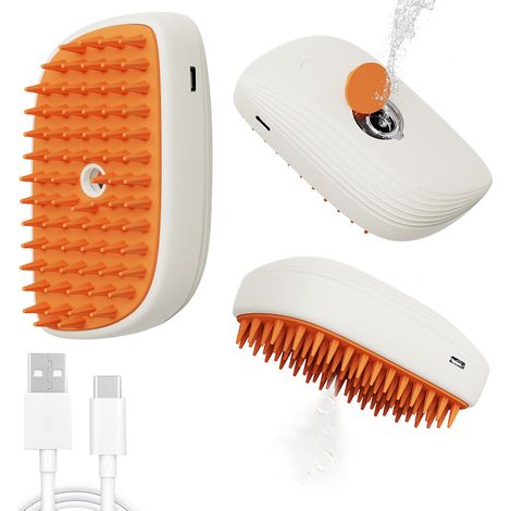 Brosse vapeur 3 en 1 pour poils de chat : spray, massage et bain pour chiens et chats, brosse en silicone souple pour l’épilation, fonction autonettoyante pour une utilisation facile (1/5)