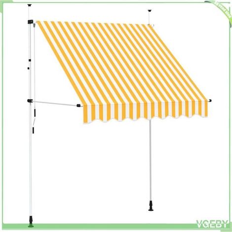 Auvent rétractable manuel - FAFEICY - Rayures oranges et blanches - Largeur 200 cm - Projection 120 cm - Hydrofuge (1/5)