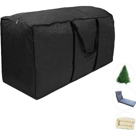 Housses de coussin d'extérieur Sac de rangement meuble 210D Résistant à l'eau jardin Patio siège couette arbre de noël zippé housse de protection rangement porter sac à main noir (116x35x50cm) (1/5)