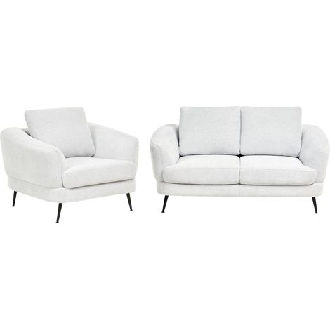 Conjunto de sala de estar 3 plazas tapizado de tela sofá y sillón con reposabrazos patas de hierro blanco crema Kjaer