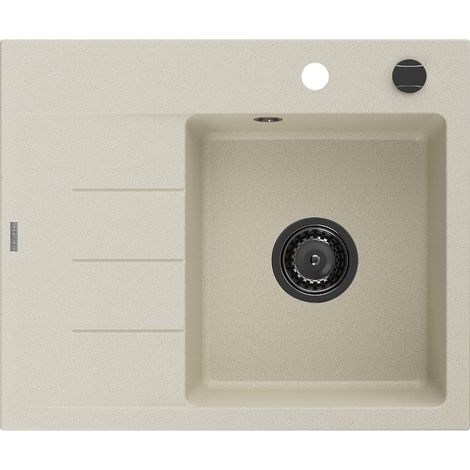 Mexen Ben lavello in granito 1 vasca con scolapiatti, a destra 600 x 500 mm, beige, sifone nero - 6523605000-69-B (1/5)