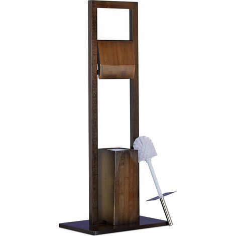 Ensemble Porte Papier Toilettes Porte Brosse WC Sur Pied Distributeur de Papier SDB Bambou 82x36x21cm, Marron (1/5)