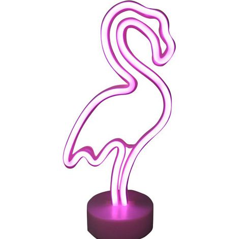 Veilleuse LED néon flamant rose de bureau créative à piles, veilleuse dessin animé, USB + piles, double usage (1/4)