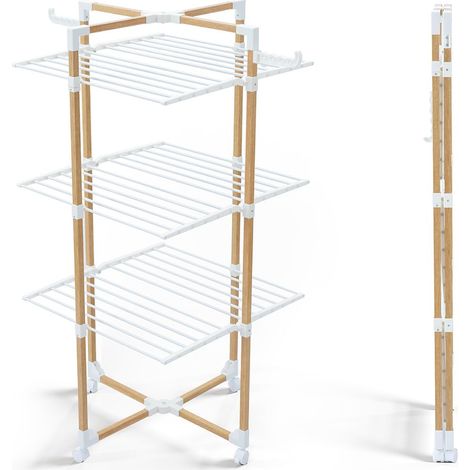 Séchoir à Linge Tour Pliable à 3 Niveaux Etendoir Linge Grande Capacité 25m de Séchage Séchoir Tancarville avec 4 roulettes 2 Ailes latérales pour Usage Intérieur et Extérieur Blanc (1/5)