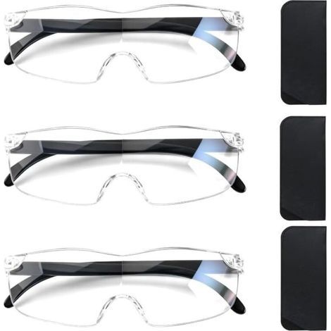 Lot de 3 Lunettes Loupes Grossissantes 300%, 500% et 800% Anti Lumière Bleue, Loupe de Lecture pour Seniors et Artisans, Monture TR90 Confortable, Idéales pour Couture, Réparation et Lecture Fine (1/5)