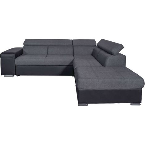 Canapé d'Angle Droit Convertible "Zemy" 262cm Gris & Noir (1/5)