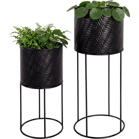 Schwarzes Metall-Pflanzenständer-Set (2er-Set) – Moderne, geprägte Oberfläche (1/5)