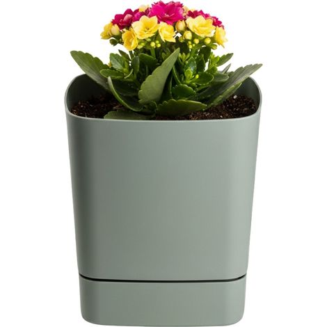 CUBI Recycling-Blumentopf mit Untersetzer, graugrün, 16 x 16 cm