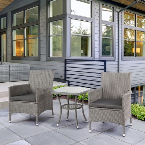Outsunny 3 Pieces Rattan Bistro Set, Wicker Garden Furniture Set with 2 ...