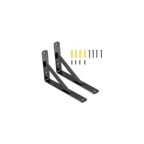 Lot de 2 équerres murales triangulaires en métal – Supports d’étagère robustes – Noir – Longueur 20 cm (1/5)