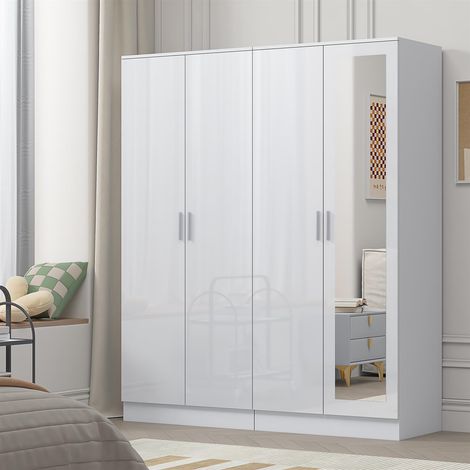 Reflect 2pc Wardrobe Bundle - 2 Door Mirror + 2 Door Plain - White Gloss & Matt White