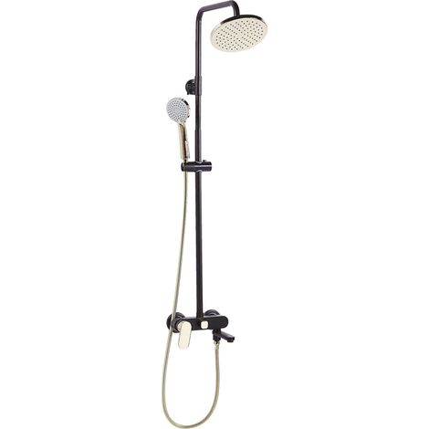 Moderno Set Colonna Doccia da Muro con Soffione a Pioggia in Ottone Nero Opaco ed Oro Gurara