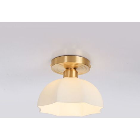 Plafonniers Modernes Abat-Jour en Verre Parapluie Blanc Éclairage Suspendu de Plafond Contemporain du Milieu du Siècle dans la Cuisine Salon Base Dorée, Diamètre 20 cm 3000k (1/5)