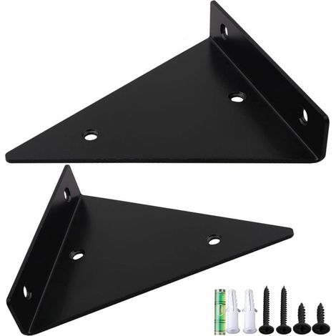 Support D'étagère Triangle, 2 Pièces Support d'étagèRe en Triangle en Métal Flottant Noir, Triangle Équerre Étagère Support Invisible Etagere pour Étagère de Rangement, Support Cuisine (Noir)- (1/5)