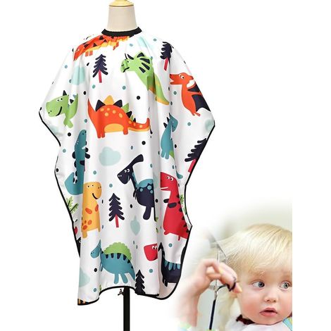 1 Pièce Cape Coiffeur Enfants Cape de Coupe Coiffure Motif Dinosaure Peignoir Coiffure Imperméable avec Fermeture Snap Cape Coiffure avec Brosse pour Garçon fille