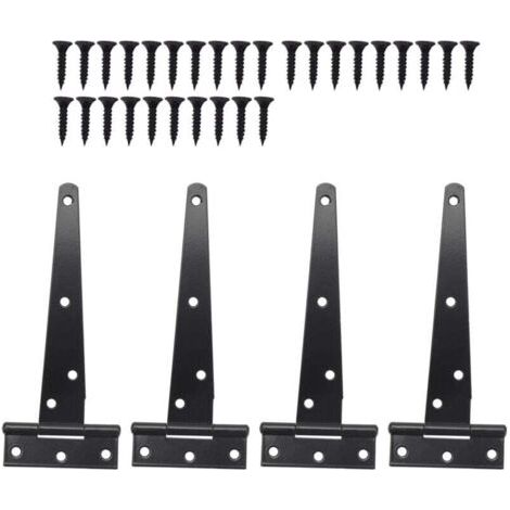4 Charnières de Porte Robustes 6 Pouces en T pour Portes en Bois Noir (1/4)