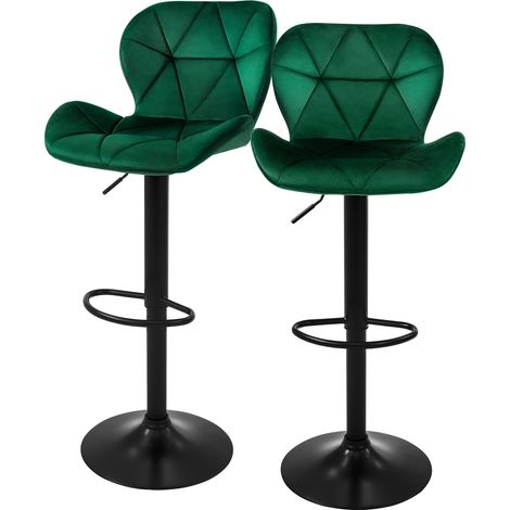 ML-Design Set di 2 Sgabelli da Bar Rivestimento in Velluto Verde Sedia da Bancone Regolabile in Altezza 59-79 cm Girevole a 360° Sgabello Alto da Cucina Sedie da Bistrot con Schienale e Poggiapiedi