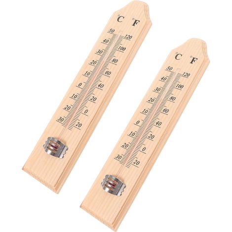2 thermomètres muraux analogiques en bois de pin, intérieur (1/5)