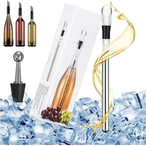 Refroidisseur à vin 3 en 1 en acier inoxydable pour refroidir et décanter, avec bouchon en liège.-AquaForge