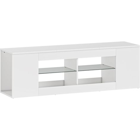 Pour TV jusqu'à 65 pouces, montage facile, meuble TV avec 6 niches et 2 étagères en verre (1/5)