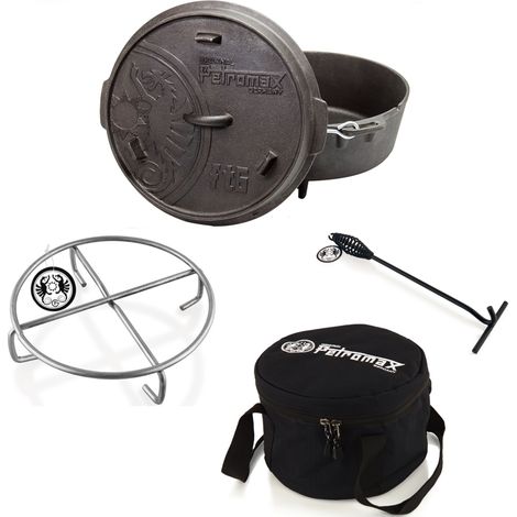 Petromax Feuertopf-Set ft6 mit Füßen 5,5 Liter Untersetzer, Tasche, Deckelheber