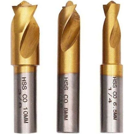 Juego de 3 brocas de titanio HSS-CO de 6,5, 8 y 10 mm para acero inoxidable, metales endurecidos, hierro fundido y perforación de precisión. (1/4)
