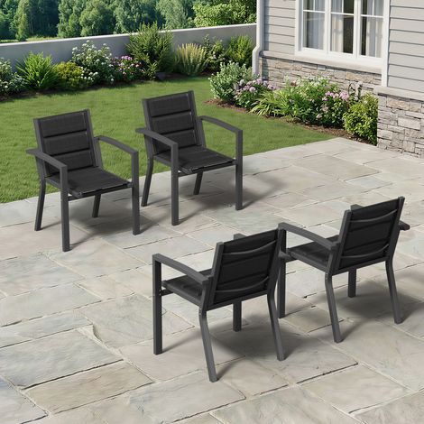lot de 4 Chaise de Jardin Empilable, Fauteuil en Aluminium avec Tissu Textilène et Mousse à Séchage Rapide, Respirante, Confortable et élastique, ne Fatigue pas Après une longue Assise, Gris (1/5)