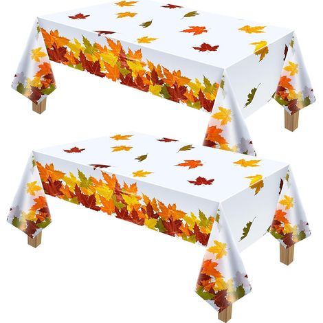 Sollbry Nappe en feuille d'automne pour Thanksgiving, nappe en feuille d'érable d'automne, nappe rectangulaire imperméable pour décoration de Thanksgiving, rideau, restaurant, camping (2 pièces) (1/5)