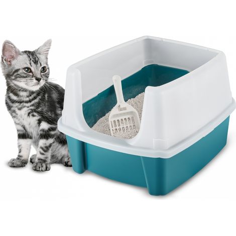 Iris Ohyama, Bac à litière pour chat, pas de déversement de litière, pour chat, Cat Litter Box, CLH-12, Bleu sarcelle