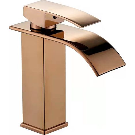 Direkt vom Hersteller zum Wasserfall-Design: Aufsatzwaschbecken/Waschbecken/Handwaschbecken aus Vollkupfer mit Warm- und Kaltwasserarmatur für Badezimmer/WC - Ausführung in Roségold [Sonderanfertigung