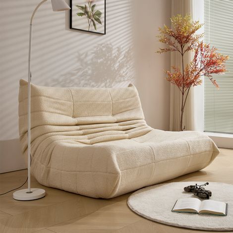 Sofá lounge beige de 149 cm con estructura ergonómica y tela de terciopelo teddy transpirable (1/5)