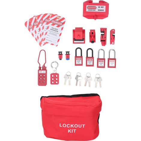 Decdeal Kit de verrouillage et d'étiquetage électrique, loquets, bouchons, serrures de sécurité, étiquettes suspendues, clés et sac de rangement
