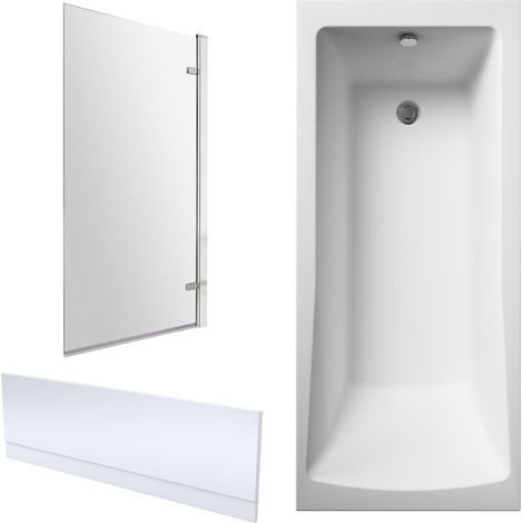 Square Single Ended 1700x700 Shower Bath Set – Front Panel, Chrome Square Hinged Screen & Leg Set (1/4)